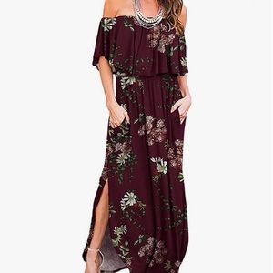 LILBETTER Womens Off The Shoulder Ruffle Party dress with Side Split Beach Maxi